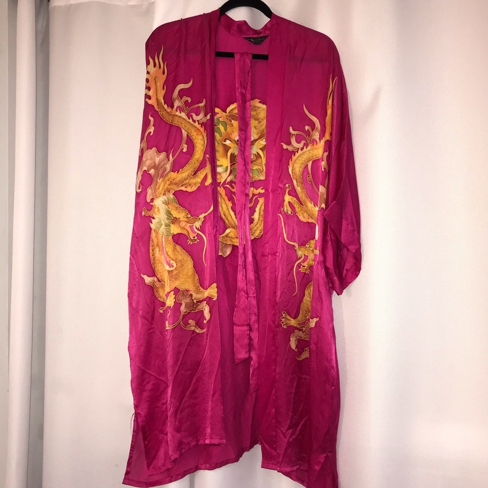 Fuchsia printed 100% silk dragon robe